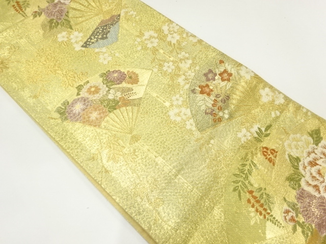JAPANESE FUKURO OBI / WOVEN FLOWER FOLDING FAN PATTERN